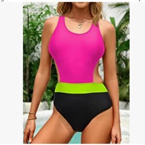 MOLYBELL One Piece Swimsuits High Waisted Cutout Racerback Zip Up NWT Sz Large